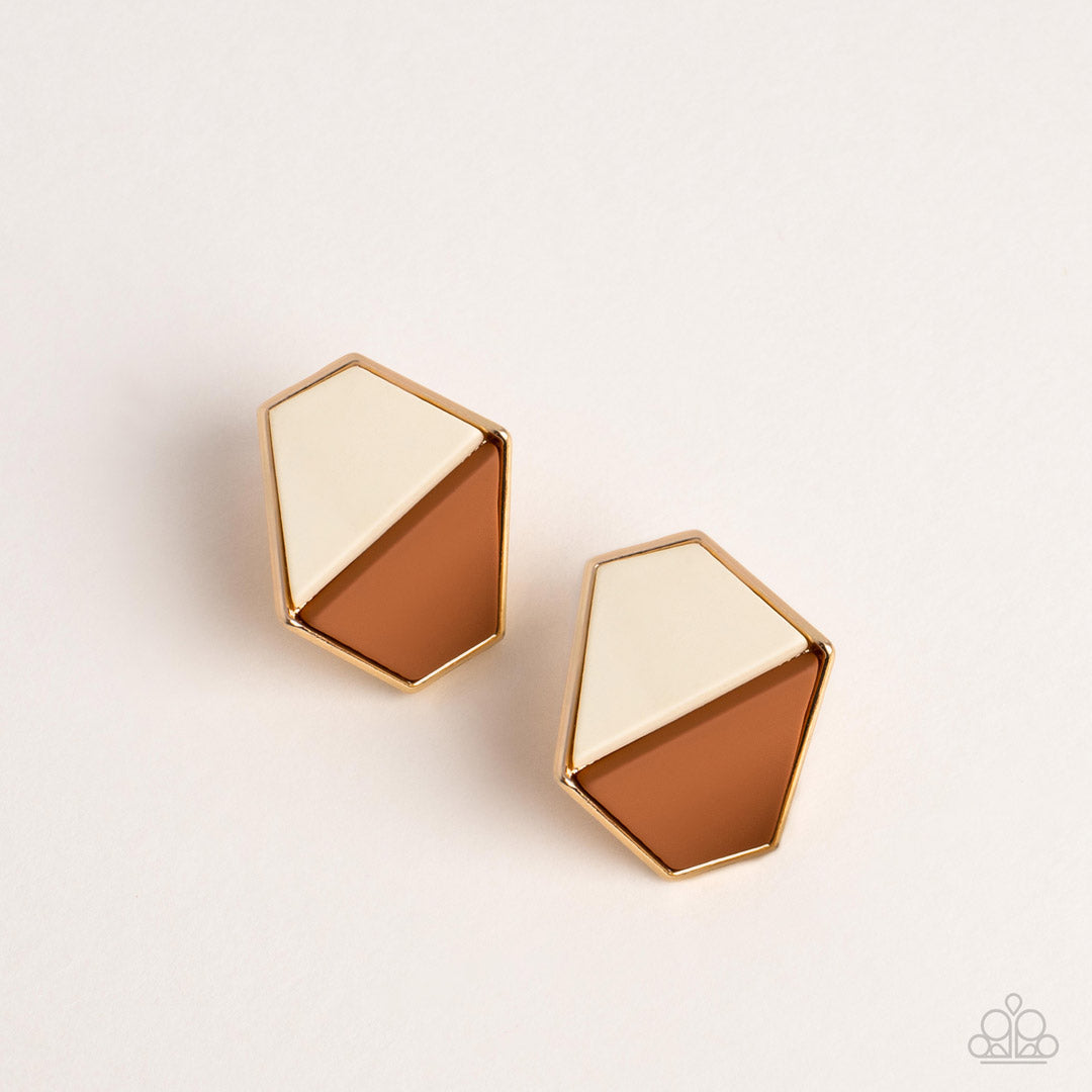 Paparazzi Accessories - Generically Geometric E8 - Brown Earrings