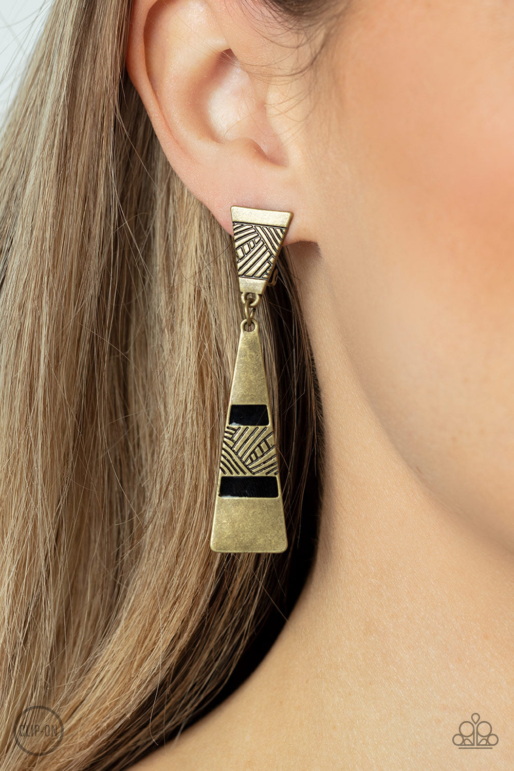 Paparazzi Acccessories - Safari Seeker - Brass clip on Earrings